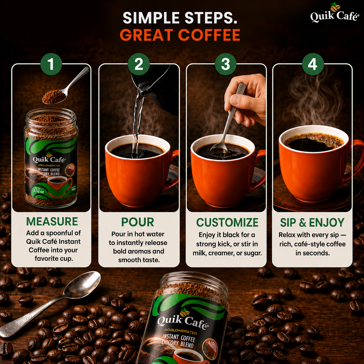 QuikCafe Agglomerated Arabica Coffee and Chicory Instant Coffee - 100g