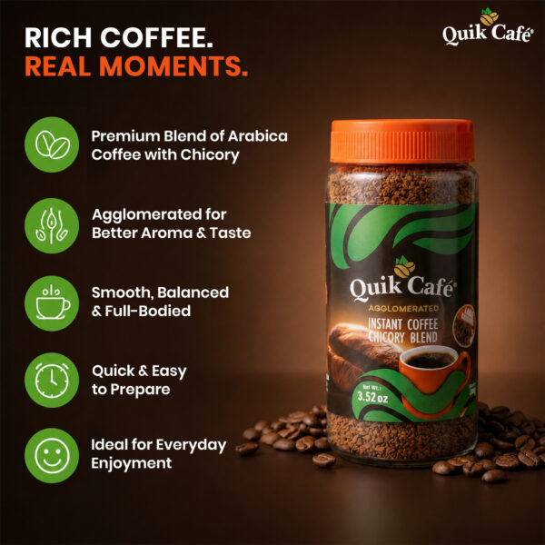 QuikCafe Agglomerated Arabica Coffee and Chicory Instant Coffee - 100g