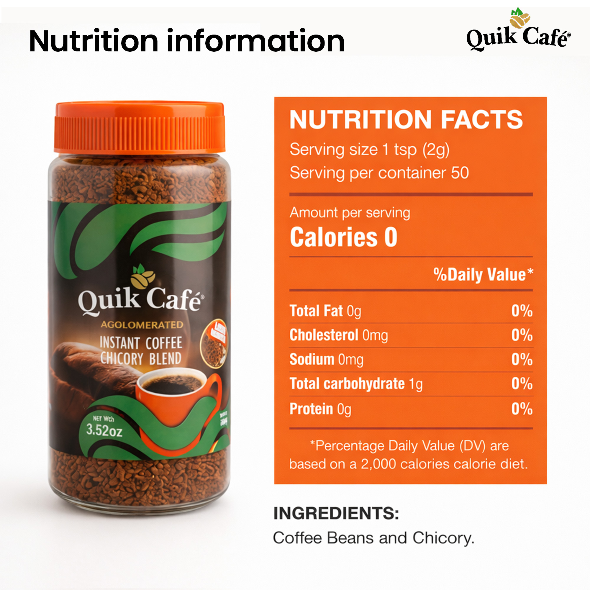 QuikCafe Agglomerated Arabica Coffee and Chicory Instant Coffee - 100g